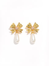 Classic French Style Bow Pearl Dangling Earrings