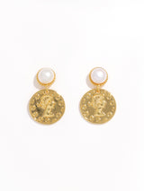 Cultured Pearl Decor Coin Drop Earrings