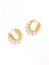 Elegant Titanium Pearl U Shape Decor Hoop Earrings