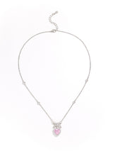 Luxury Diamond Decor Bow Pink Gem Silver Necklace