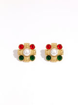 Cross Pearl Square Rhinestone Vintage Stud Earrings