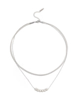 Paris Classic Beaded Pendant Silver Double Chain Necklace