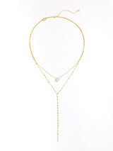 Luxury Clear Bead Diamond Pendant Gold Double Chain Necklace