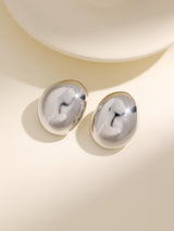 Large Oval Detailed Premium Silver Earrings