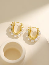 Elegant Titanium Pearl U Shape Decor Hoop Earrings