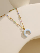 Romantic Colorful Beads Decor Moon Pendant Necklace