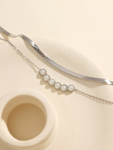 Paris Classic Beaded Pendant Silver Double Chain Necklace