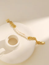 Cuban Pearl Chain Decor Gold Bracelet