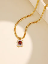 Baroque Diamond Set Square Ruby Pendant Gold Necklace