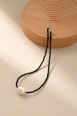 Fashion Black Bead Crystal Pearl Pendant Necklace