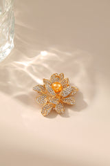 Elegant Gold Diamond Decor Lotus Pearl Brooch