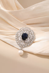 Royal Crystal Falls Sapphire Pearl Pendant Brooch