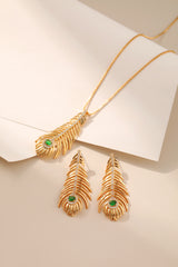 Luxury Gold Emerald Decor Fishbone Pendant Necklace & Earrings Sets