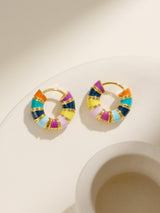 French Romantic Colorful Glaze Round Decor Gold Earrings