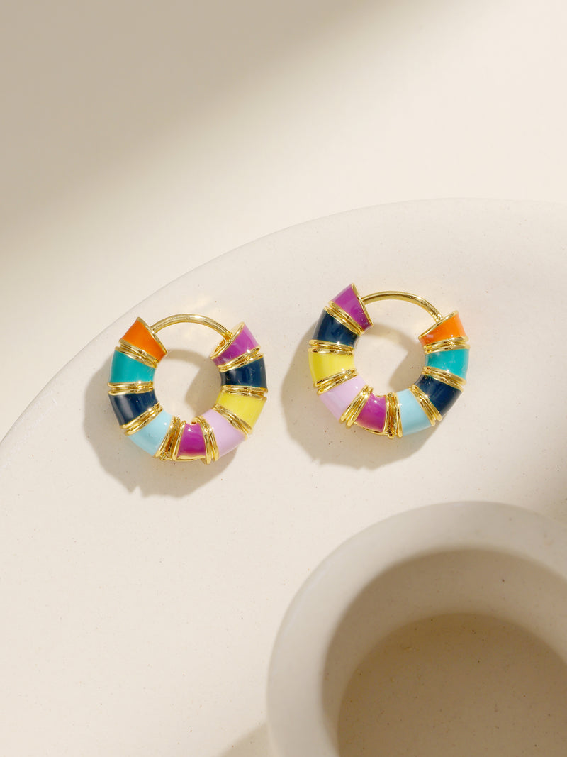 French Romantic Colorful Glaze Round Decor Gold Earrings