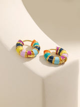 French Romantic Colorful Glaze Round Decor Gold Earrings