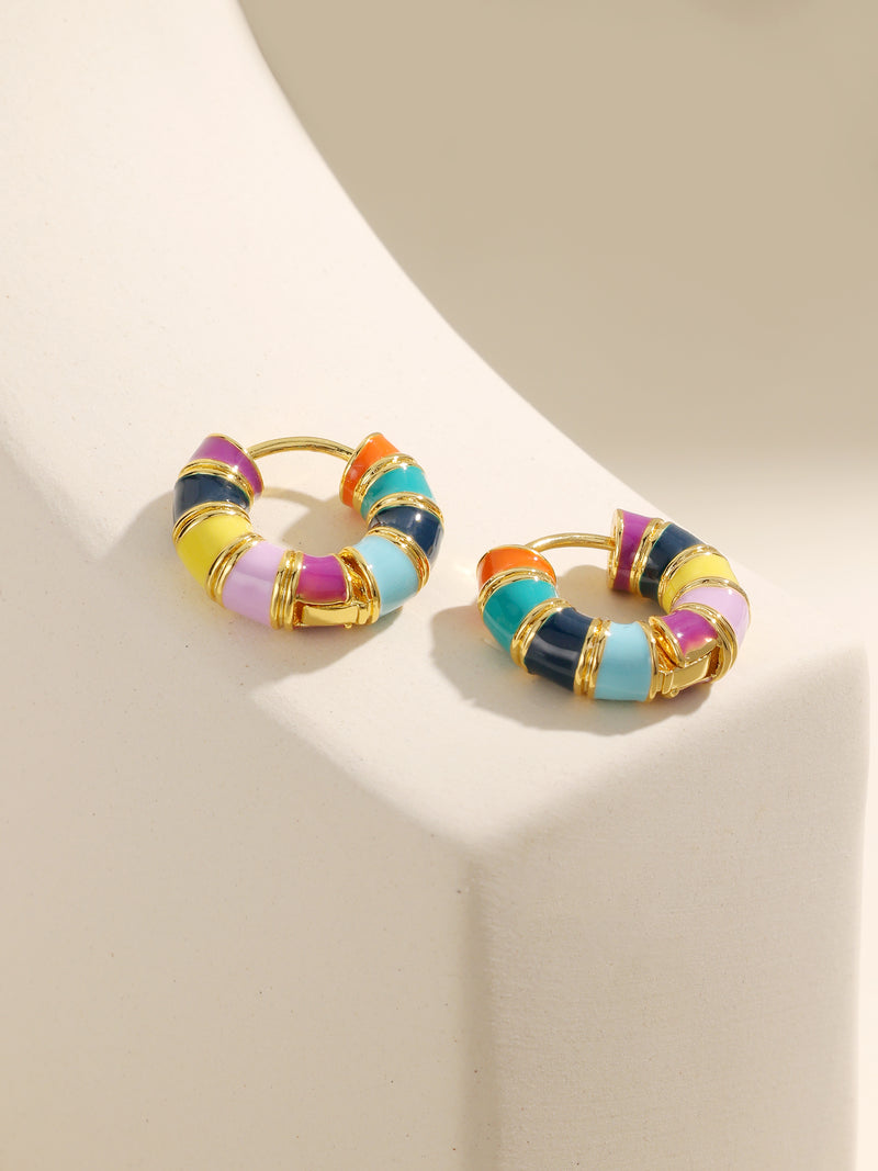 French Romantic Colorful Glaze Round Decor Gold Earrings