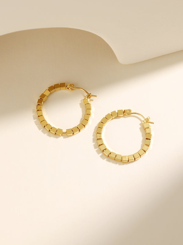 Unique Small Square Bead Hoop Stylish Gold Earrings