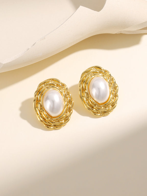 Fashion Decoration Exquisite Pearl Oval Earrings