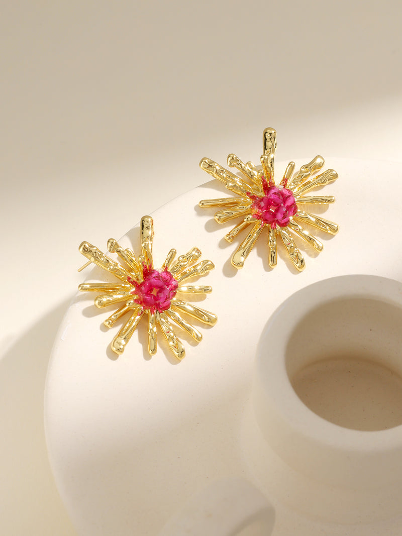 Fashion Exaggerated Copper Crystal Flower Earrings