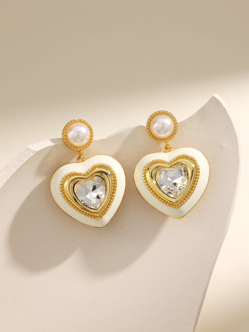 Fashion Rhinestone Heart Drop Earrings
