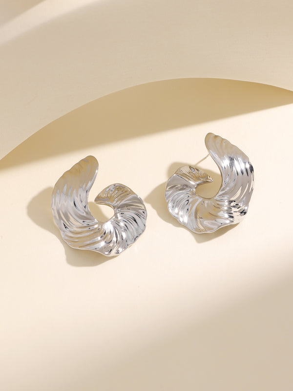 Abstract Minimalist Texture Irregular Silver Circular Earrings