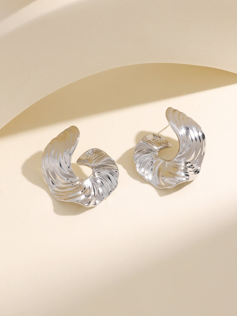 Abstract Minimalist Texture Irregular Silver Circular Earrings