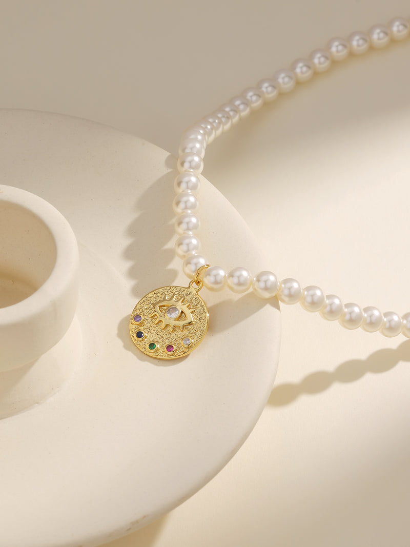 Mizuzu Pearl Eye Pendant Necklace
