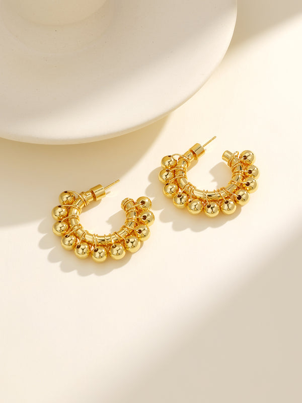 Gorgeous Gold Pillar Back Beaded Hoops Earrings