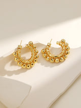 Gorgeous Gold Pillar Back Beaded Hoops Earrings