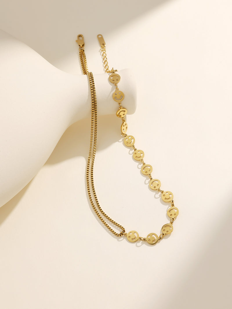 HipHop Half Hanging Smiley Face Gold Necklace