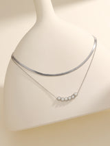 Paris Classic Beaded Pendant Silver Double Chain Necklace