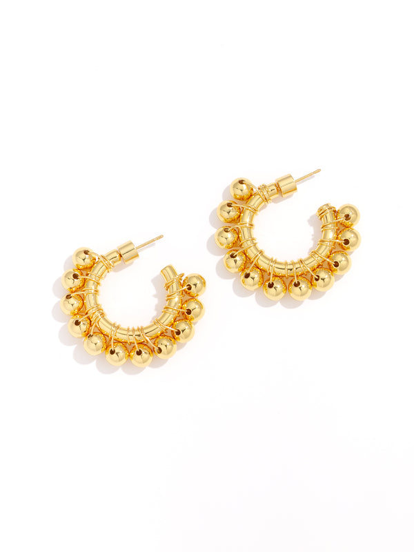 Gorgeous Gold Pillar Back Beaded Hoops Earrings