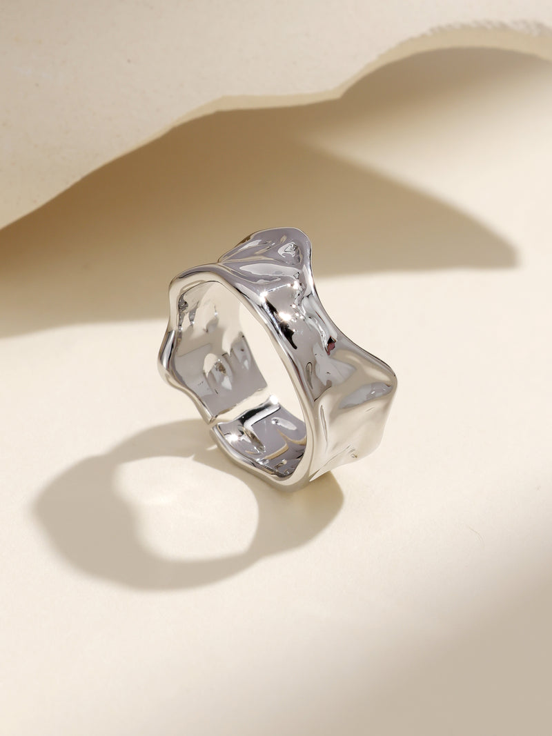 Wide Textured Cigar Band Silver Ring