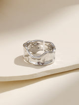 Wide Textured Cigar Band Silver Ring