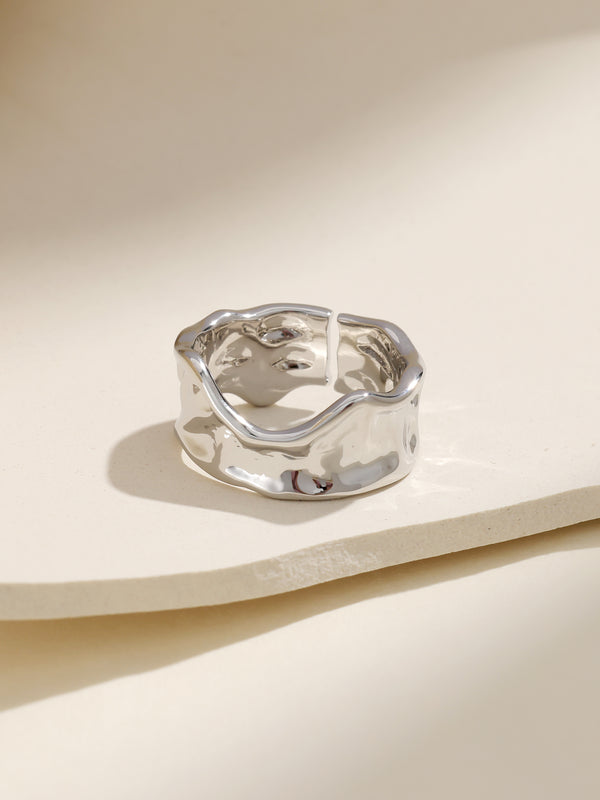 Wide Textured Cigar Band Silver Ring