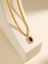 Baroque Diamond Set Square Ruby Pendant Gold Necklace