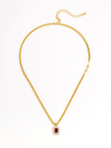 Baroque Diamond Set Square Ruby Pendant Gold Necklace