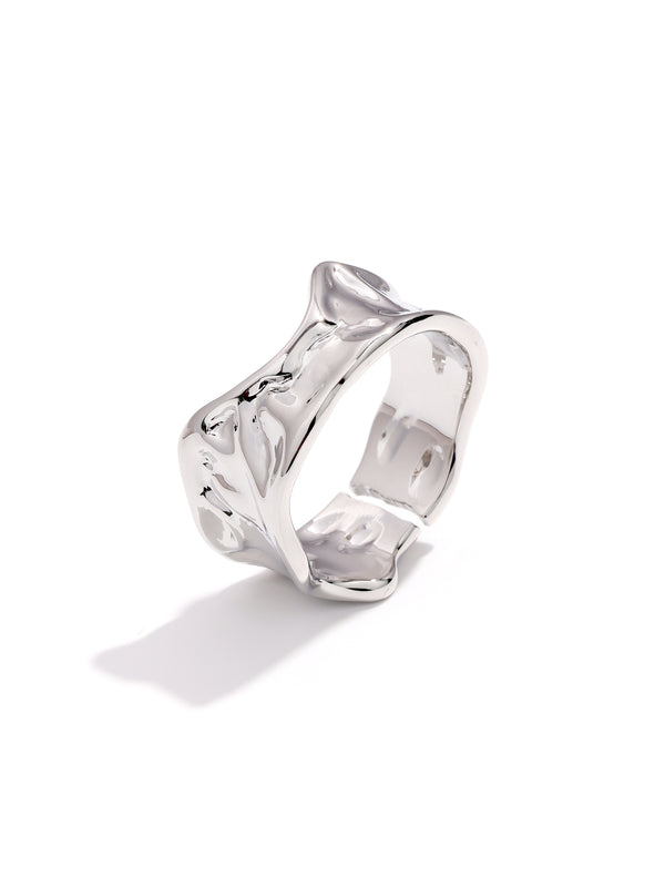 Wide Textured Cigar Band Silver Ring