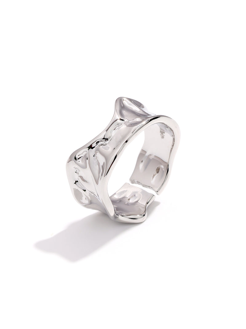 Wide Textured Cigar Band Silver Ring