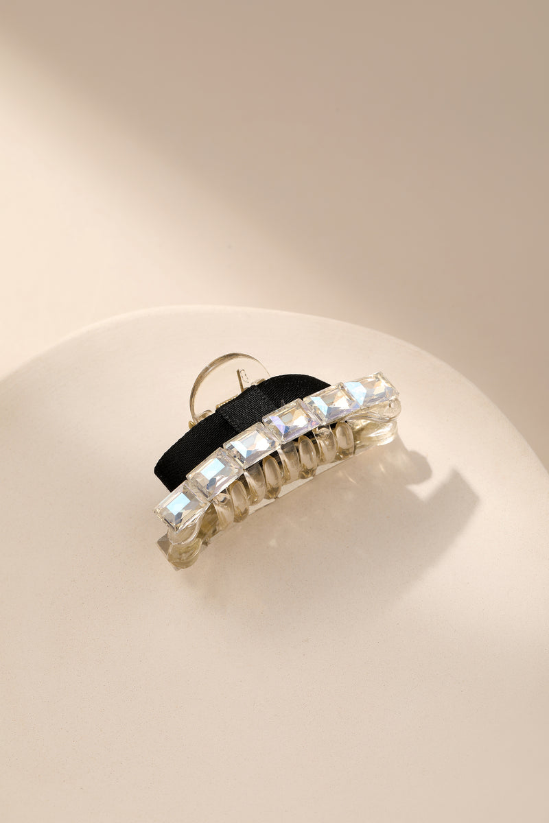 Luxury Diamond Decor Black Ribbon Claw Clips Hair Accessories