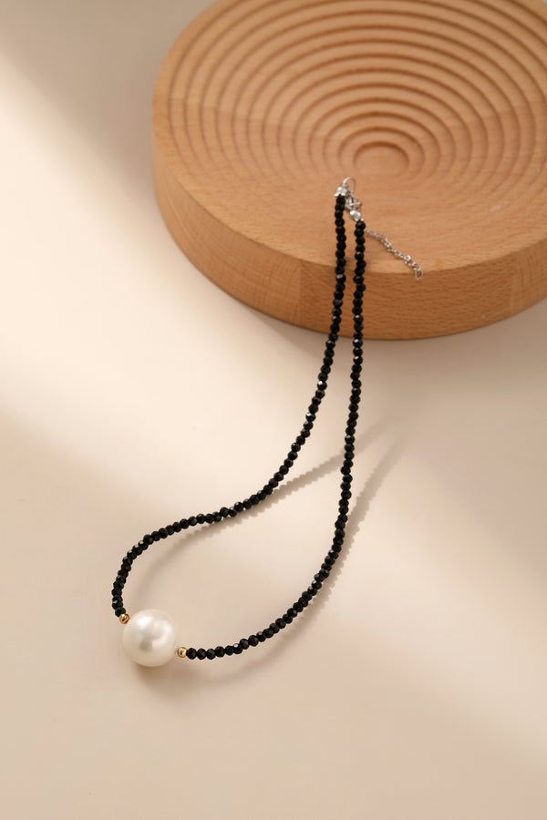 Fashion Black Bead Crystal Pearl Pendant Necklace