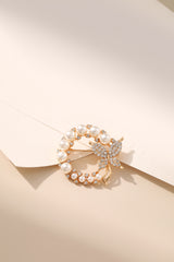 Elegant Diamond Butterfly Decor Wreath Pearl Brooch