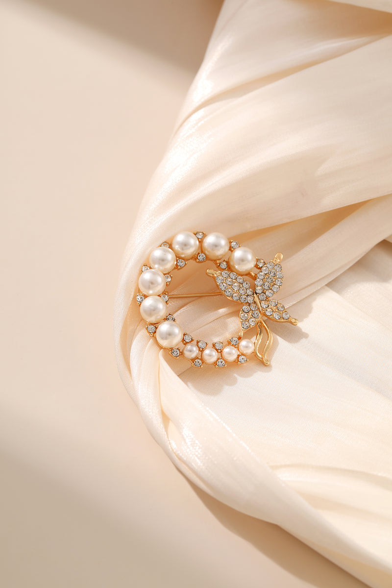 Elegant Diamond Butterfly Decor Wreath Pearl Brooch