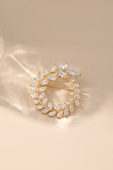 Vintage Art Diamond Gold Wheat Leaf Brooch