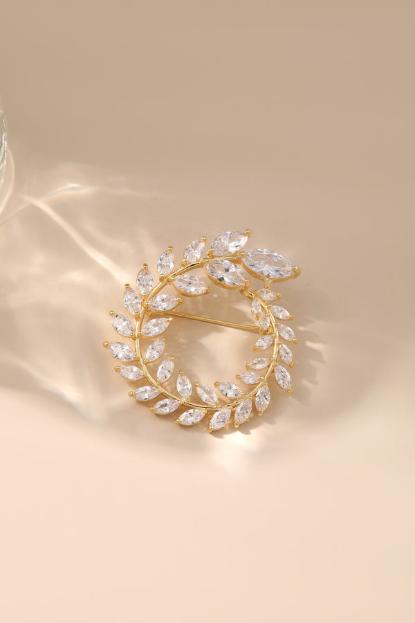 Vintage Art Diamond Gold Wheat Leaf Brooch
