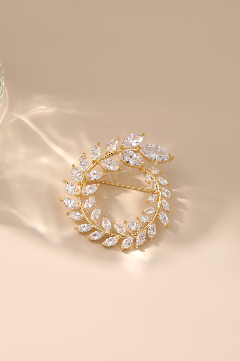 Vintage Art Diamond Gold Wheat Leaf Brooch