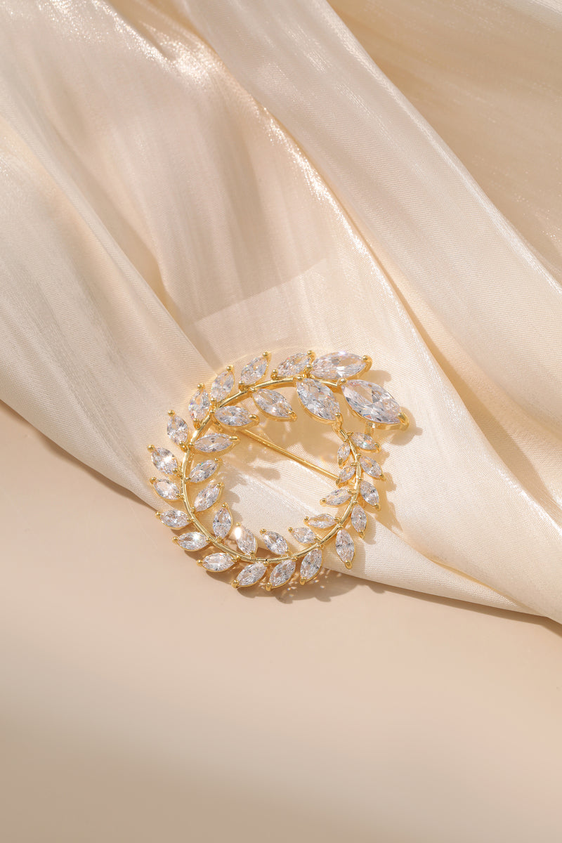 Vintage Art Diamond Gold Wheat Leaf Brooch