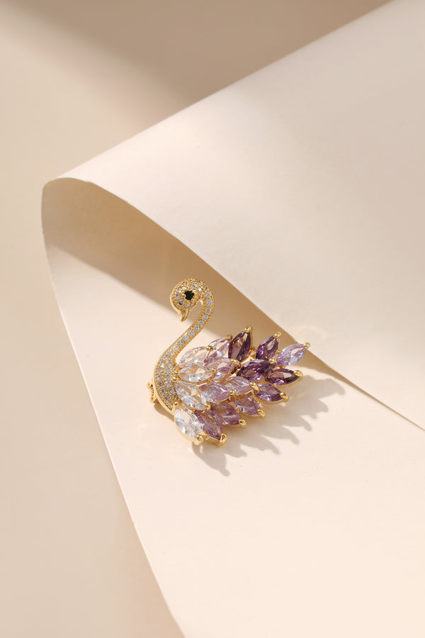 Luxury Crystal Purple Swan Shape Brooch